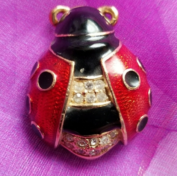 Vintage Jewelry - Ladybug brooch by Roman red black enamel gold